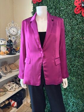 hazel Satin Blazer Jacket - Fuchsia Pink